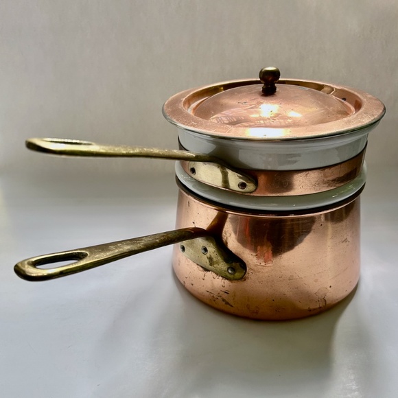 Vintage Double Brass Handled Copper & Ceramic Bain-Marie - Picture 2 of 16